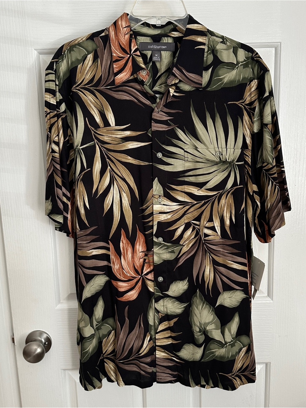 croft & barrow Black Tropical Leaf Print Button-Up Shirt